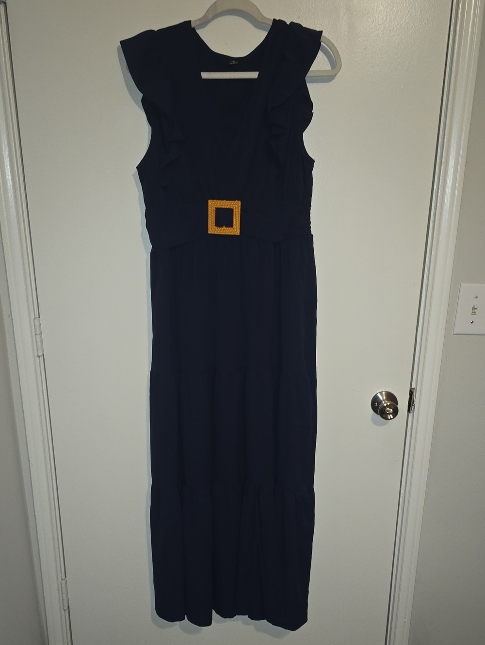 SHEIN Navy Maxi Dress with Gold Buckle Detail